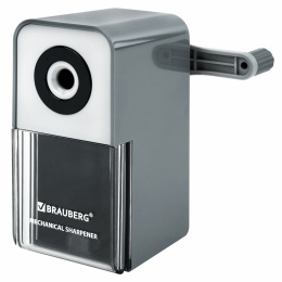 Точилка механическая BRAUBERG CLASSIC, для чернографитных и цветных карандашей, корпус светло-серый, 272002