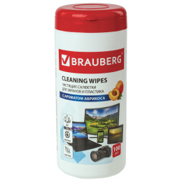 Өрік хош иісі бар brauberg барлық типтегі және пластиктен жасалған экран майлықтары, туба 100 дана, дымқыл, 513321