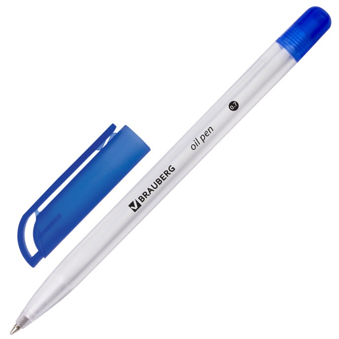 Ручка шариковая масляная BRAUBERG "OIL PEN", СИНЯЯ, корпус прозрачный, 0,7 мм, линия 0,35 мм, 141476