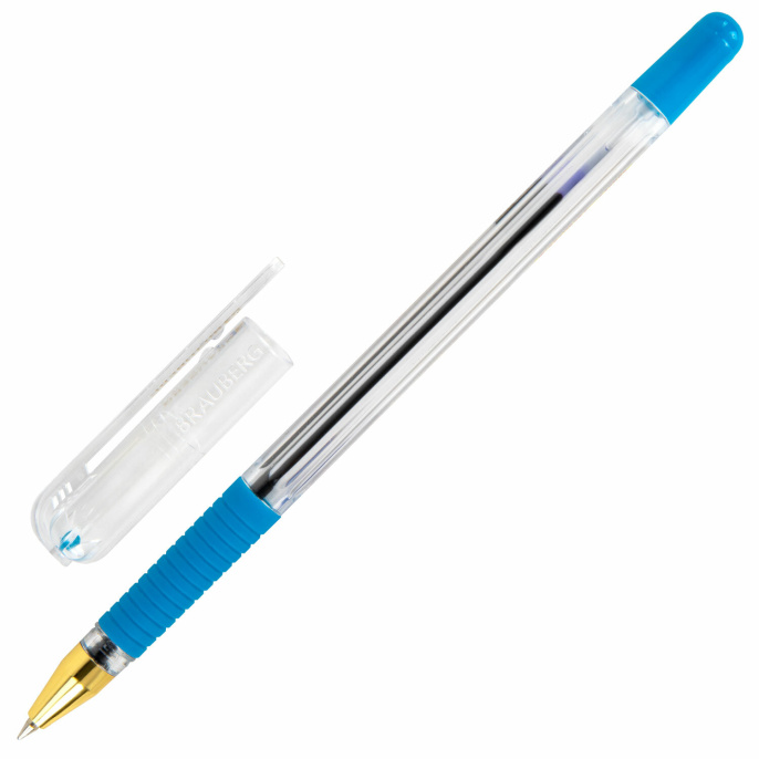 BRAUBERG "x-ONE" тұмауы бар шарикті қаламдар, жиынтығы 10 дана, көк, корпусы мөлдір, түйіні 0,5 мм, жазу сызығы 0,35 мм, 143990