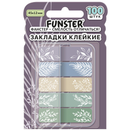 Funster (FUNSTER) "Флора", 45х12 мм, 100 дана, (5 түсті x 20 парақ) желім бетбелгілері, диспенсерде, 116699
