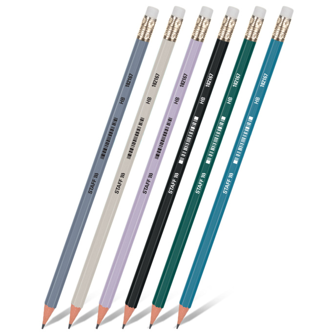 STAFF everyday BLP-MRN өшіргіші бар қара графитті қарындаш, 1 дана, НВ, ассорти корпусы, 182167