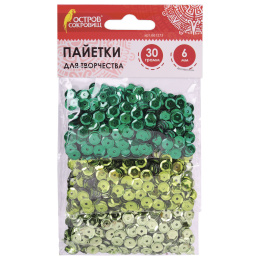 Классикалық шығармашылыққа арналған блестки, жасыл реңктер, 6 мм, 30 грамм, Қазына аралы, 661273