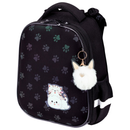 Ранец BRAUBERG LUMINOUS, 2 отделения, с брелоком, "Paws", СВЕТЯЩИЙСЯ РИСУНОК, 38х29х16 см, 271366