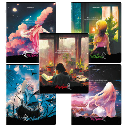 Тетради ДЭК А5 48 л. КОМПЛЕКТ 5 шт., BRAUBERG скоба, клетка, глянцевый лак, "Anime Dreams", 404674