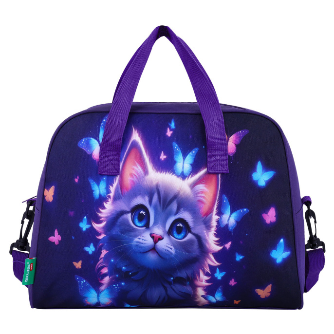 Сумка для занятий с плечевым ремнем, подкладкой BRAUBERG KIDS с ручками, 35x25x15 см, "Curious cat", 273291