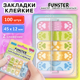 Бетбелгілер жабысқақ Z-FUNSTER (FUNSTER) "иттердің аяқтары", 45х12 мм, 100 дана, (5 түсті x 20 парақ), диспенсерде, 116693