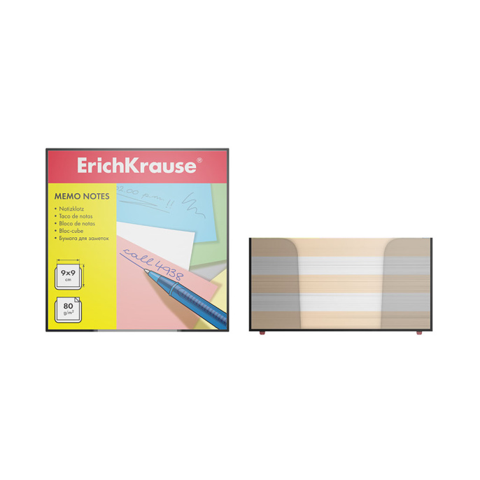 Бумага для заметок ErichKrause, 90x90x50 мм, 2 цвета: белый, персиковый, в пластиковой подставке