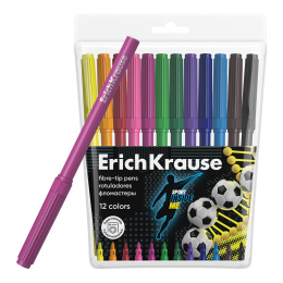 Фломастеры ErichKrause ДНК спорта, 12 цветов (в футляре с европодвесом 12 шт)
