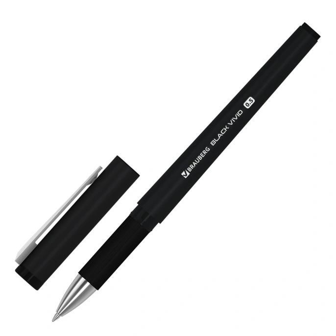 Ручка гелевая с грипом BRAUBERG "BLACK VIVID", ЧЕРНАЯ, корпус SOFT-TOUCH, пишущий узел 0,5 мм, линия письма 0,35 мм, 144541