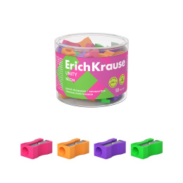 Точилка пластиковая ErichKrause Основа, Неон, ассорти (в тубусе по 55 шт)