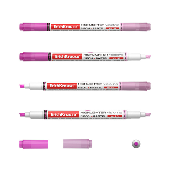 Двухсторонний маркер для выделения текста ErichKrause VisioLine® V-16 Неон и пастель, цвет чернил розовый (в коробке по 12 шт.)