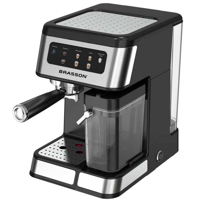 Кофеварка рожковая со встроенным капучинатором BRASSON (БРАССОН) CM-1830, 4 напитка, дисплей, 1,6 л, 1250 Вт, 20 бар, 457885