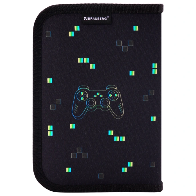 Пенал BRAUBERG с наполнением, 1 отделение, 1 откидная планка, 24 предмета, 21х14 см, "Pixel gamepad", 274619