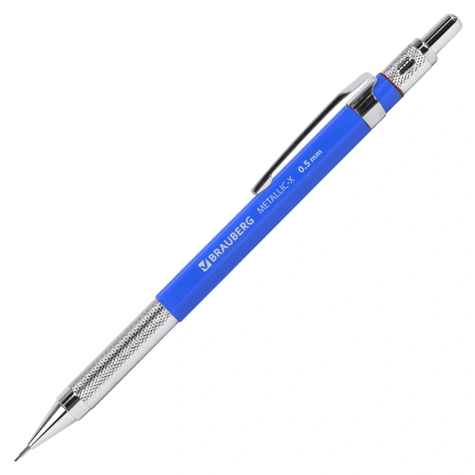 Карандаш механический 0,5 мм + грифели HB 24 штуки на блистере, BRAUBERG "METALLIC-X 05", металлические детали, 181965