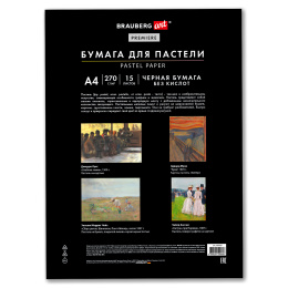 Бумага для пастели ФАКТУРНАЯ, А4, в папке, 15 листов, ЧЕРНАЯ, 270 г/м2, BRAUBERG ART, 117757