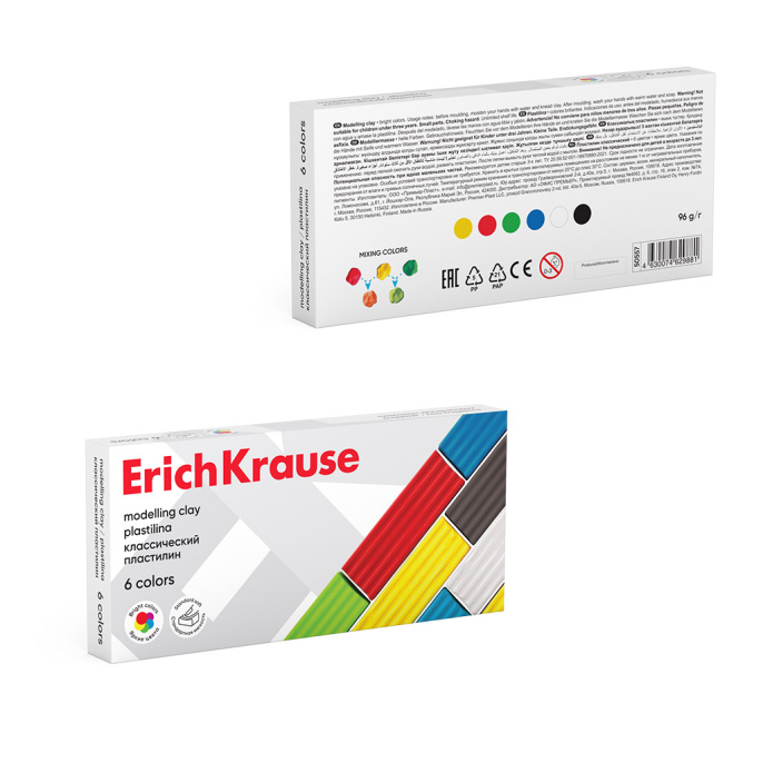 Пластилин классический ErichKrause 6 цветов, 96 г (в коробке 6 шт)