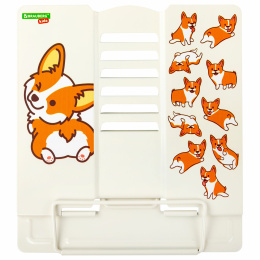 Подставка для книг и учебников большая BRAUBERG KIDS "Corgi Pup", регулируемый угол наклона, металлическая, 238054