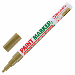 Маркер-лак бояуы (paint marker) 2 мм, алтын, КСИЛОЛСЫЗ (иіссіз), алюминий, BRAUBERG PROFESSIONAL, 150867
