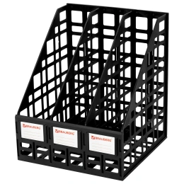 Лоток вертикальный для бумаг BRAUBERG "ULTRA", 240 мм, 3 отделения, сетчатый, сборный, черный, 238249