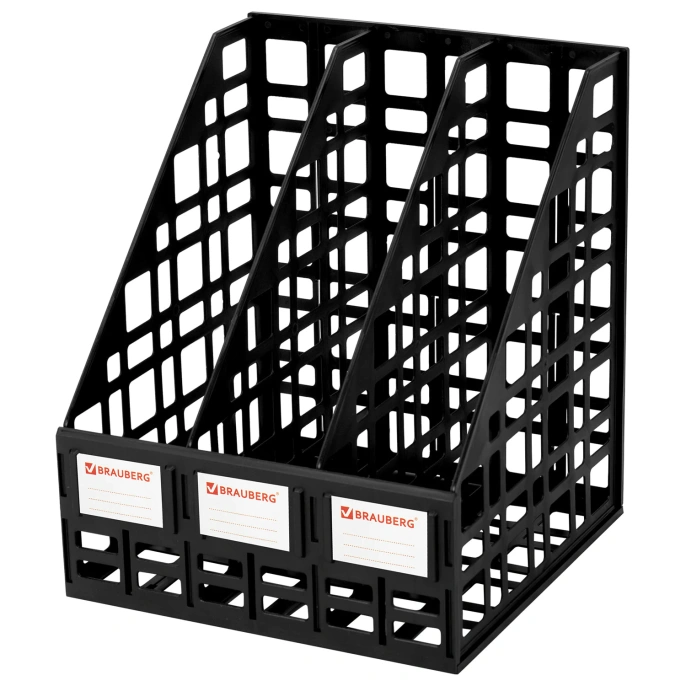 Лоток вертикальный для бумаг BRAUBERG "ULTRA", 240 мм, 3 отделения, сетчатый, сборный, черный, 238249