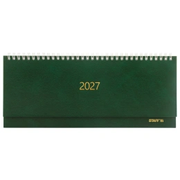 Планинг күні 2027 300x130 мм, STAFF, тарақ, бумвинил мұқабасы, 64 Парақ, жасыл, 117857