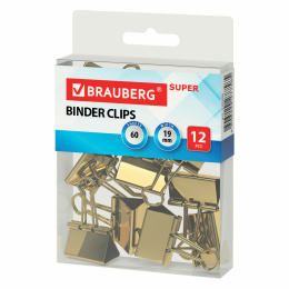 BRAUBERG EXTRA қағаз қыстырғыштары, 12 дана, 19 мм, 60 л, алтын, Еуро суспензия, 229586