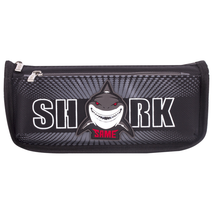 Пенал мягкий ЮНЛАНДИЯ, 2 отделения, полиэстер, "Shark", черный, 21х6х9 см, 270271