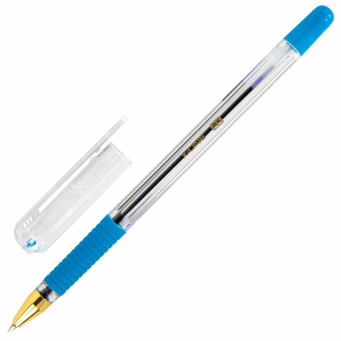 BRAUBERG "x-ONE" тұмауы бар шарикті қаламдар, жиынтығы 10 дана, көк, корпусы мөлдір, түйіні 0,5 мм, жазу сызығы 0,35 мм, 143990