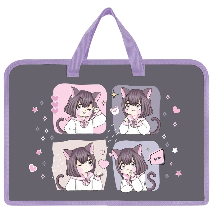 Папка на молнии с ручками ЮНЛАНДИЯ А4, 1 отделение, пластик, ширина 45 мм, "Anime dreamer", 273357