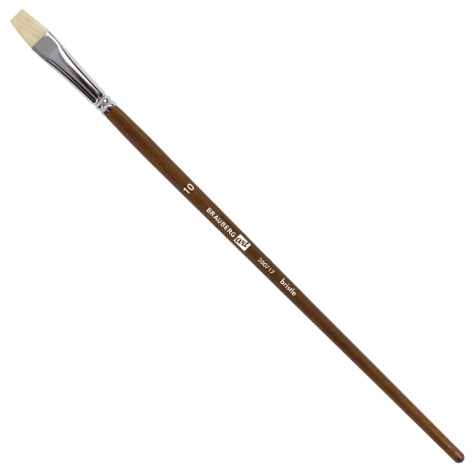 Кисть художественная профессиональная BRAUBERG ART CLASSIC, щетина, плоская, № 10, длинная ручка