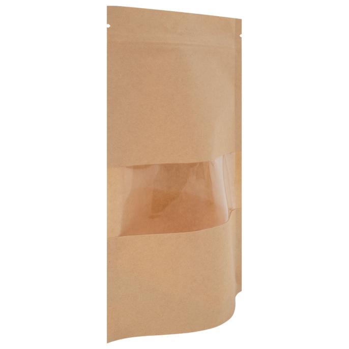 Пакеты дой-пак с замком ZIP LOCK, крафт с окном 40 мм, 100х150 + 30 мм, КОМПЛЕКТ 100 штук, 150 мкм, BRAUBERG, 700688