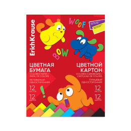 Түстер жиынтығы. бум. бор. және картон жылтыр. ErichKrause қалтасында Көңілді достар, A4, 24 л., әрқайсысы 12 түсті.(флюормен.) (мектеп-жазу тиесілі.)
