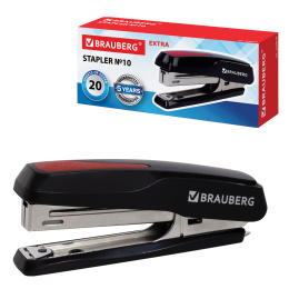 №10 BRAUBERG "Extra" Степлер, 20 параққа дейін, антистеплер, қара және қызыл, 229079
