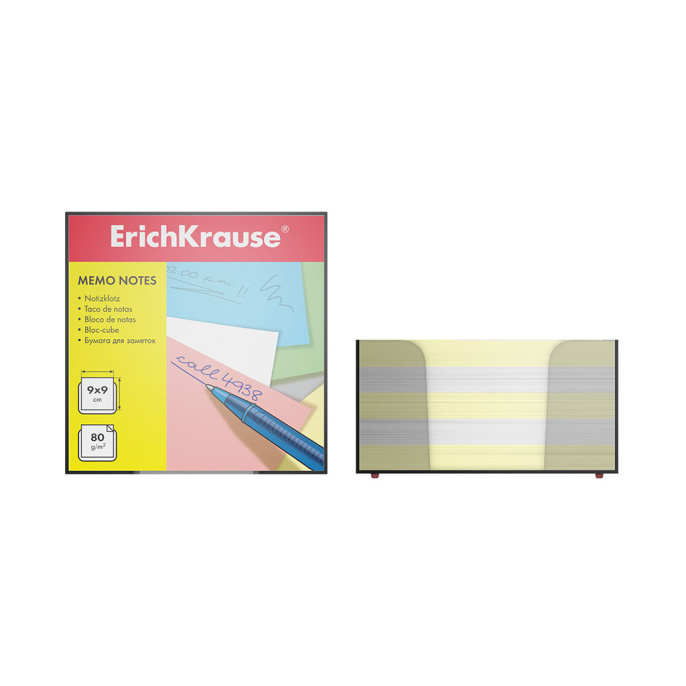 Бумага для заметок ErichKrause, 90x90x50 мм, 2 цвета: белый, желтый, в пластиковой подставке