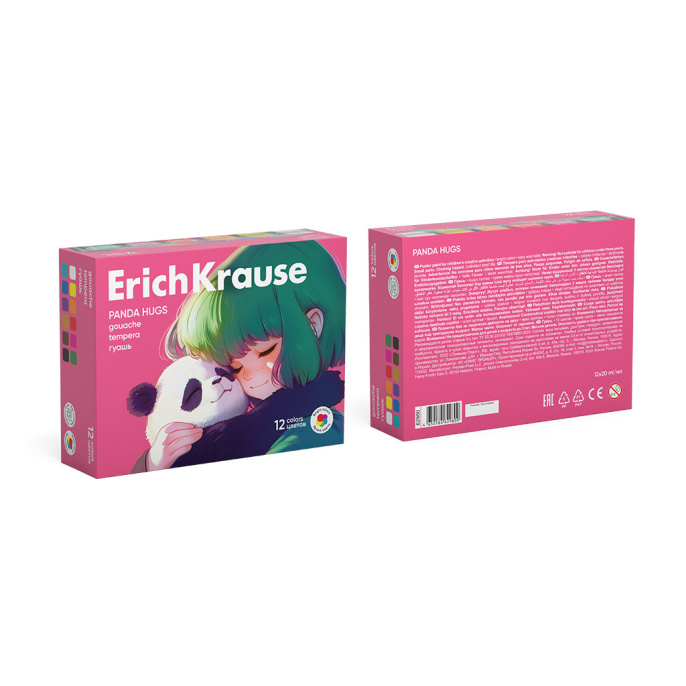 Гуашь ErichKrause Объятия панды 12 цветов по 20 мл (в коробке 12 шт)