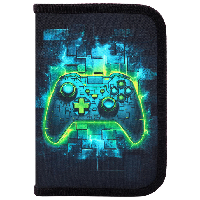 Пенал BRAUBERG, 1 отделение, 1 откидная планка, полиэстер, 21х14 см, "Neon gamepad", 274596