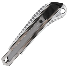 Кеңсе пышағы 18 мм BRAUBERG "Metallic", металл корпус (гофрленген), автофиксатор, блистер, 235401