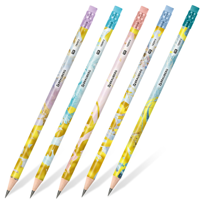 BRAUBERG "MARBLE" қара графитті қарындаш, 1 дана, HB, өшіргішпен, ассорти корпусы, 182013
