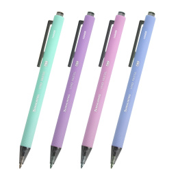 Ручки шариковые автоматические BRAUBERG "VIVID PASTEL", СИНИЕ, НАБОР 4 ШТУКИ, soft-touch, пишущий узел 0,7 мм, линия письма 0,35 мм, 144408