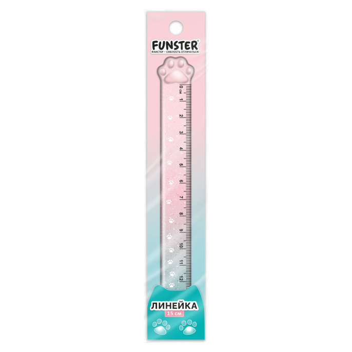 Линейка пластиковая 15 см, FUNSTER (ФАНСТЕР), "ЛАПКА", прозрачная, европодвес, 210919