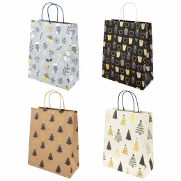Пакет подарочный НАБОР 4 штуки новогодний 26x13x32 см, "Kraft Large", ЗОЛОТАЯ СКАЗКА, 592133