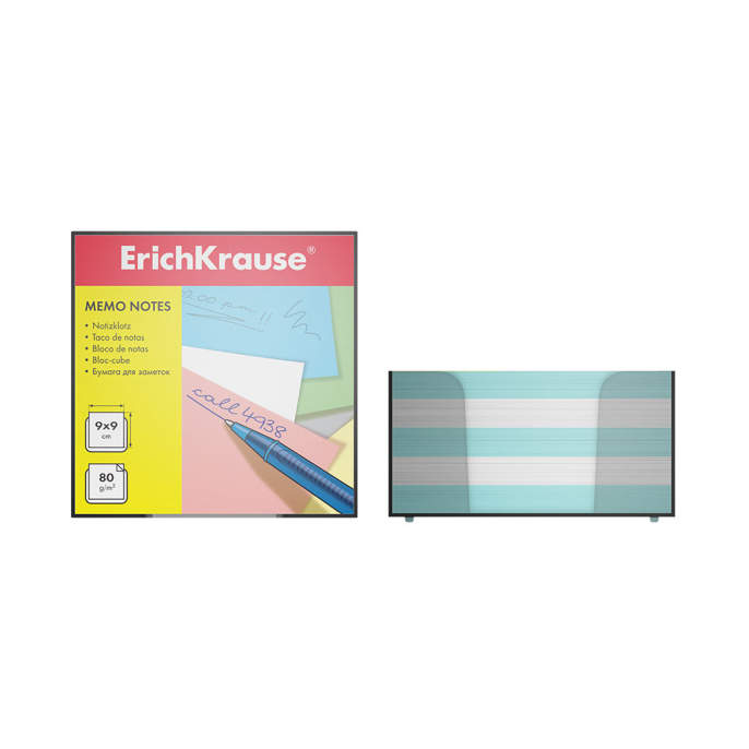 Бумага для заметок ErichKrause, 90x90x50 мм, 2 цвета: белый, голубой, в пластиковой подставке