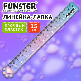 Линейка пластиковая 15 см, FUNSTER (ФАНСТЕР), "ЛАПКА", прозрачная, европодвес, 210919