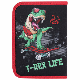 Пенал Пифагор, 1 бөлім, 2 жиналмалы жолақ, полиэстер, 20х14 см, "T-Rex Life", 271513